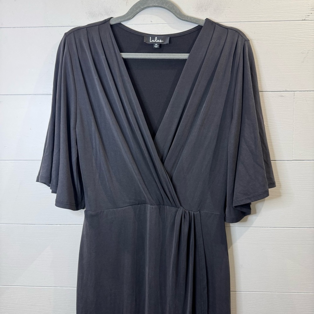 Lulu's Dulcet Washed Black Surplice Midi Dress Medium - Picture 3 of 12